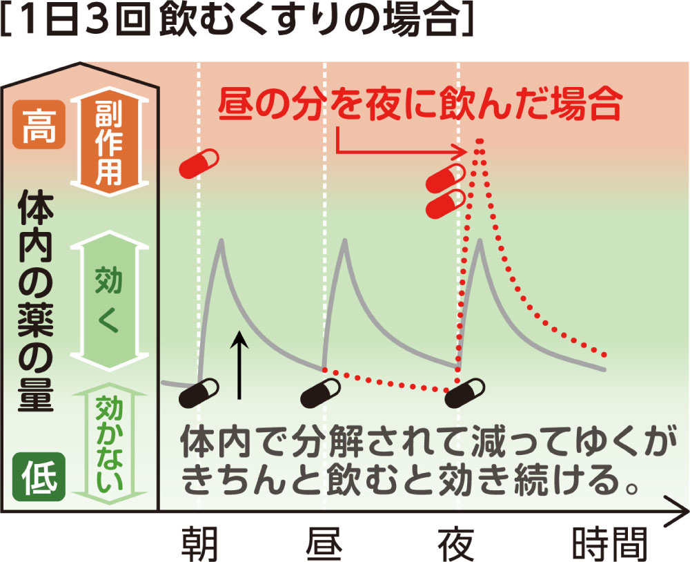 体内の薬の量と飲む回数：イラスト